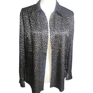 Liverpool Silky Button Up Collared Textured Black and Olive Green Top Small